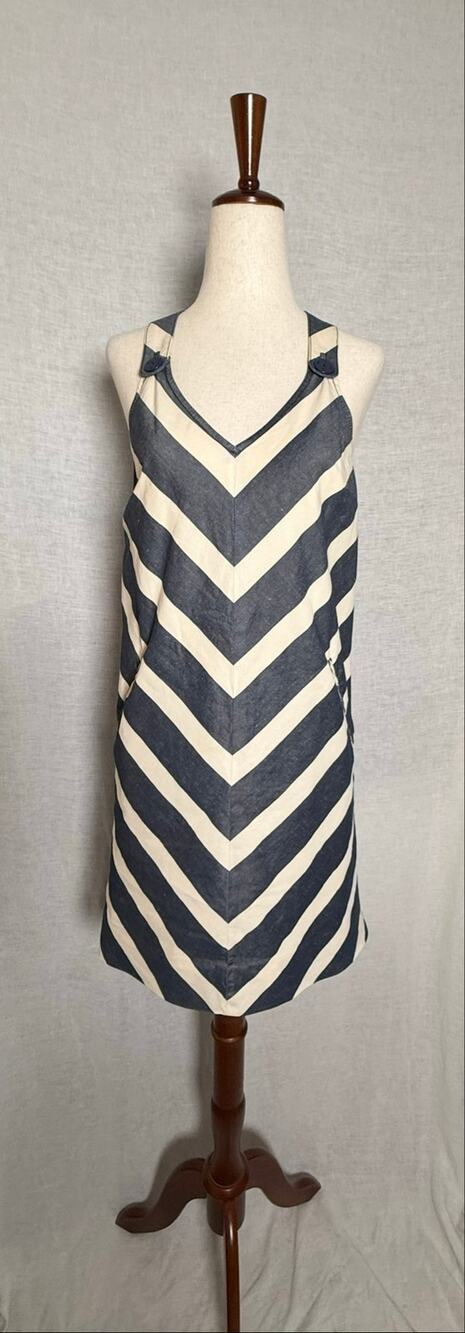 Anthropologie Postmark Navy Off White V-Neck Chevron Linen Blend Shift Dress
2